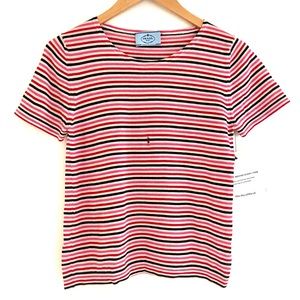 PRADA Striped Cashmere Crew Neck Sweater Short Sleeve Tee